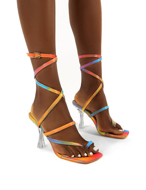 Sugar Holographic Wrap Ankle Perspex Square Toe Heels