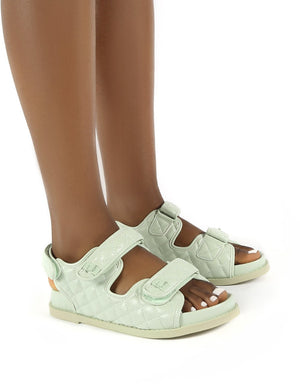 Carmen Mint Pu Quilted Flat Sandals