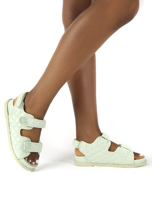 Carmen Mint Pu Quilted Flat Sandals