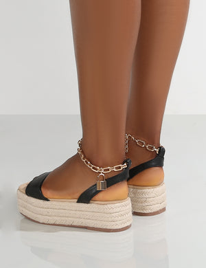 Dubai black Espadrille Sandals With chain Detail