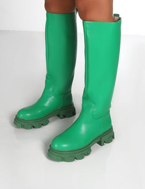 Elena Green Knee High Chunky Sole Boots