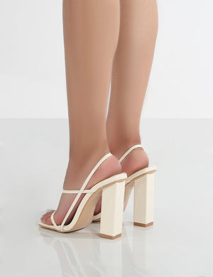 Halley Off White PU Strappy Block Heels