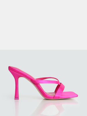 Kristen Hot Pink Satin Cross Over Strap Slip On Heels