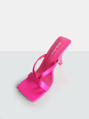 Kristen Hot Pink Satin Cross Over Strap Slip On Heels