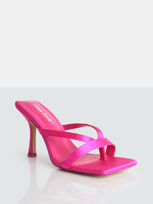 Kristen Hot Pink Satin Cross Over Strap Slip On Heels