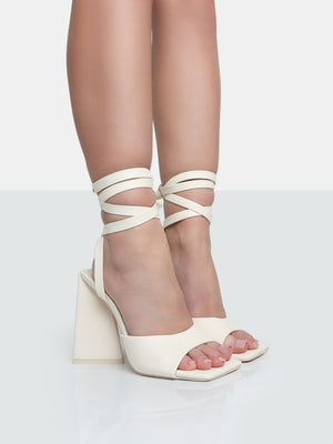 Mojito Wide Fit Ecru Square Toe Block Heels with Wrap Around Strap