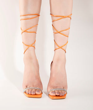 Soiree Yellow Linen Cross Over Strappy Lace Up Heels