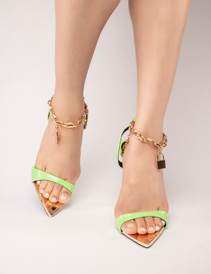 Triumph Green Lock Chain Detail Anklet Strap Stiletto Heels