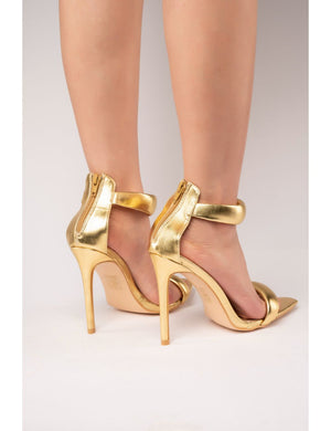 Fika Gold PU Strappy Stiletto Party High Heels