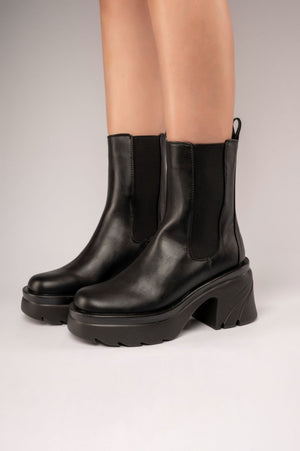 Step Up Wide Fit Black Drench PU Heeled Ankle Boots