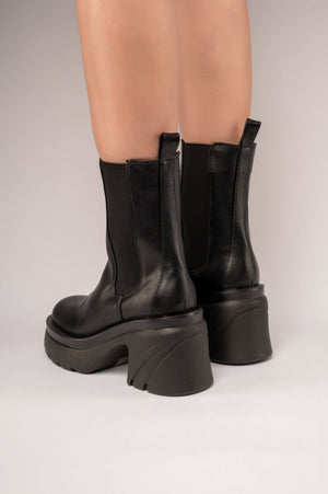 Step Up Wide Fit Black Drench PU Heeled Ankle Boots