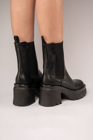 Step Up Wide Fit Black Drench PU Heeled Ankle Boots