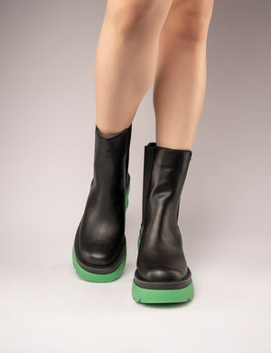 Step Up Black Green PU Heeled Ankle Boots