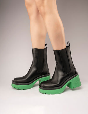 Step Up Black Green PU Heeled Ankle Boots