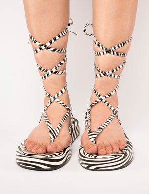 Beah Babe Zebra Mono PU Thong Flatform Sandals