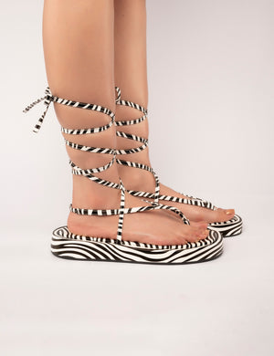 Beah Babe Zebra Mono PU Thong Flatform Sandals