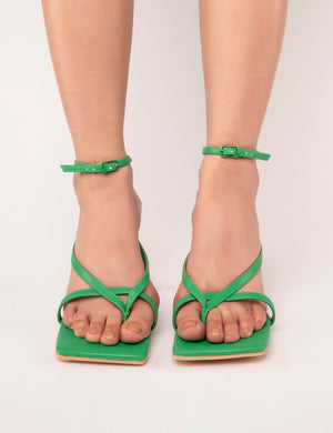 VERDANT GREEN PU STRAPPY SQUARE TOE HEELS