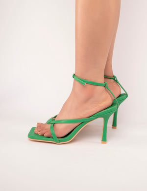 VERDANT GREEN PU STRAPPY SQUARE TOE HEELS