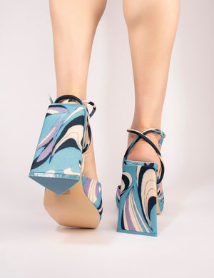 Eagle Blue Multi Square Toe Pyramid Heel