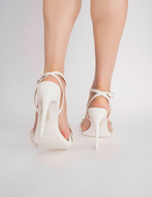 Budding Flower Detail Heels in White PU