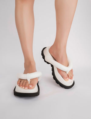 No Way Chunky Platform Flip Flop Sandals In White PU