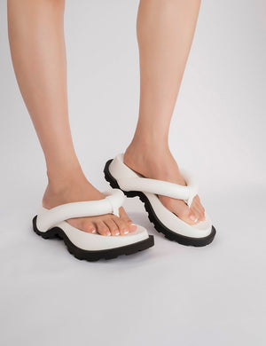 No Way Chunky Platform Flip Flop Sandals In White PU