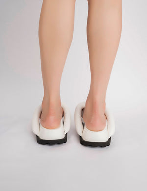 No Way Chunky Platform Flip Flop Sandals In White PU