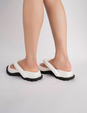 No Way Chunky Platform Flip Flop Sandals In White PU