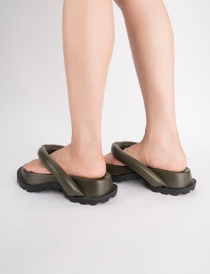 No Way Chunky Platform Flip Flop Sandals In Green PU