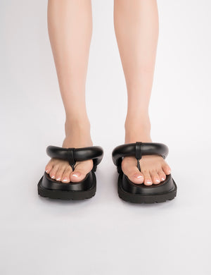 No Way Chunky Platform Flip Flop Sandals In Black PU