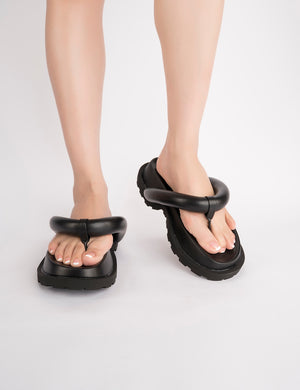 No Way Chunky Platform Flip Flop Sandals In Black PU