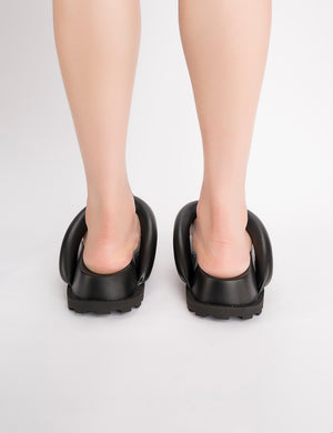 No Way Chunky Platform Flip Flop Sandals In Black PU