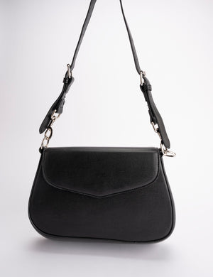 THE SERENA BLACK GRAIN PU SHOULDER BAG