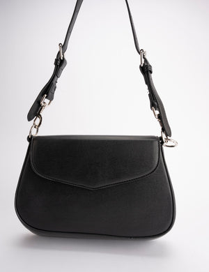 THE SERENA BLACK GRAIN PU SHOULDER BAG