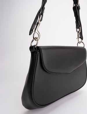 THE SERENA BLACK GRAIN PU SHOULDER BAG