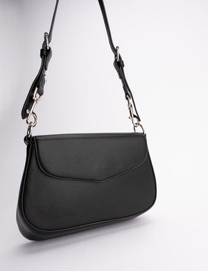 THE SERENA BLACK GRAIN PU SHOULDER BAG